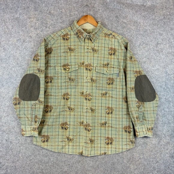 Woolrich Other - Woolrich Flannel Shirt Mens Large Bears Plaid AOP Button Up Elbow Patches